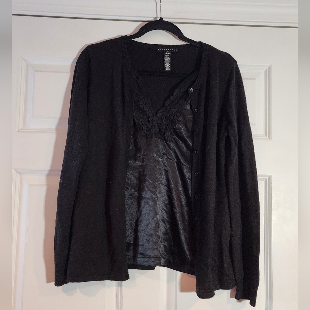 Apostrophe Black Cardigan and Lace Top Set L